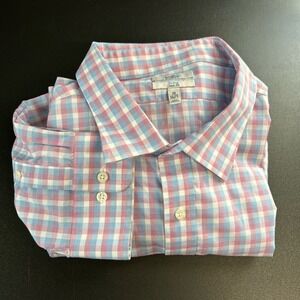 Men's 20 (36/7T) Button Up Shirt No‎ Iron Classic Fit Blue Pink Check Colorful